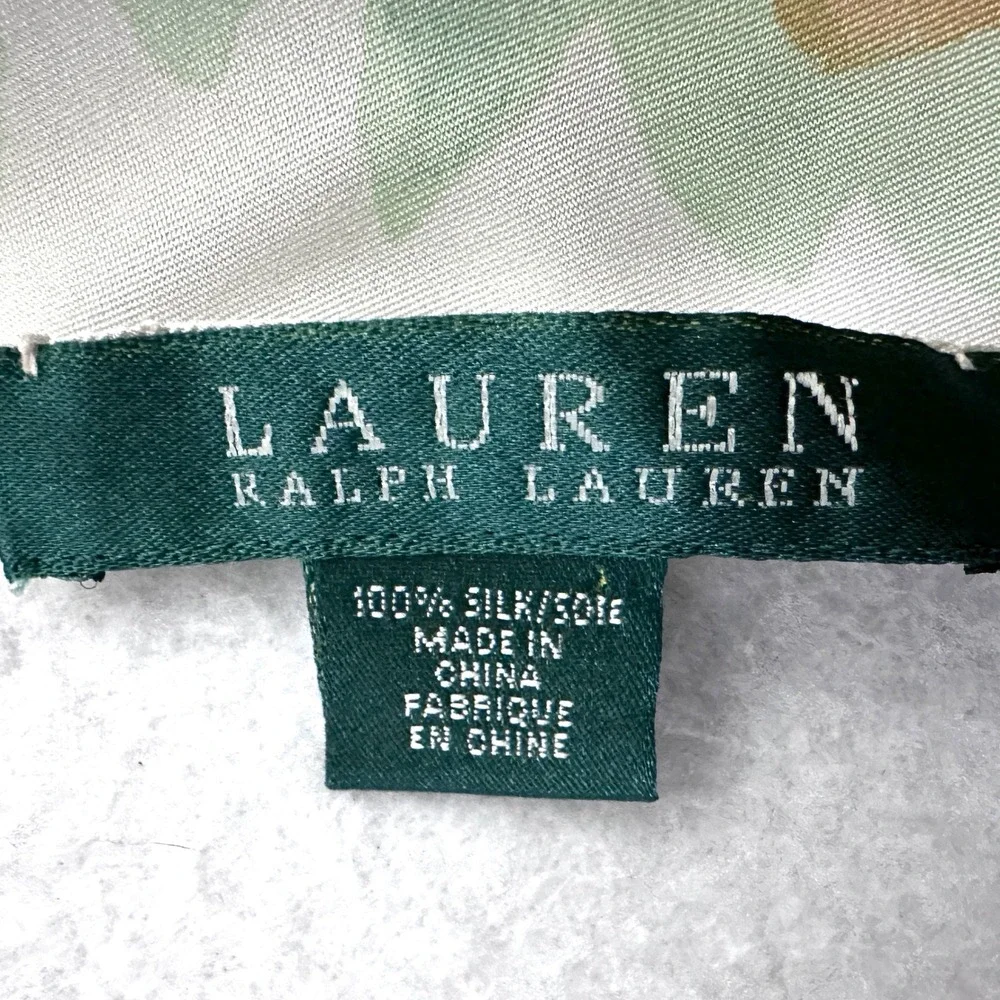 Vtg Ralph Lauren Silk Scarf 54x12 Watercolor Floral Purple Pink Cream Light Soft